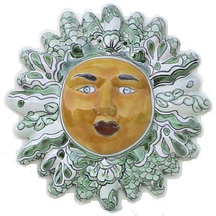 Small Green/White Talavera Ceramic Sun Face