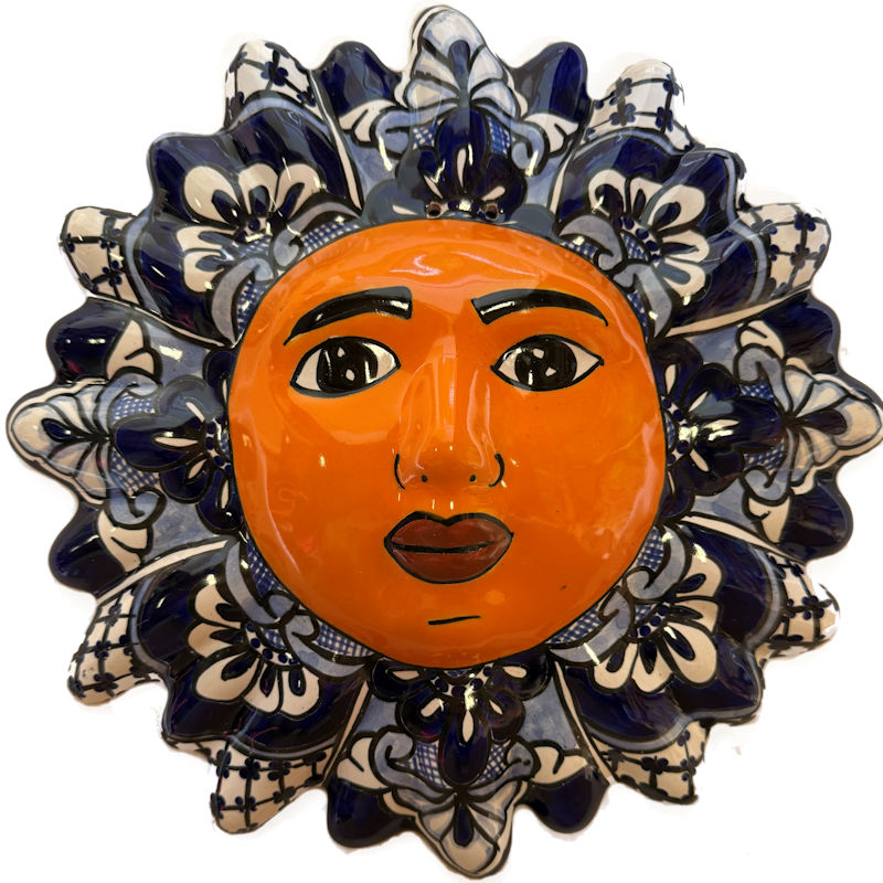 TalaMex Medium-Sized Blue Mexican Talavera Ceramic Sun Face