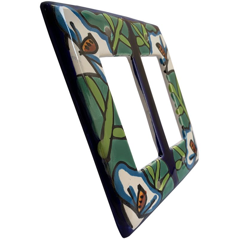 TalaMex Lily Double GFI/Rocker Mexican Talavera Ceramic Switch Plate Close-Up