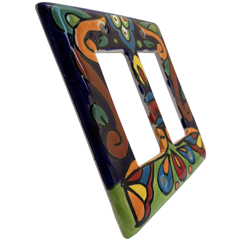 TalaMex Rainbow Double GFI/Rocker Mexican Talavera Ceramic Switch Plate Close-Up