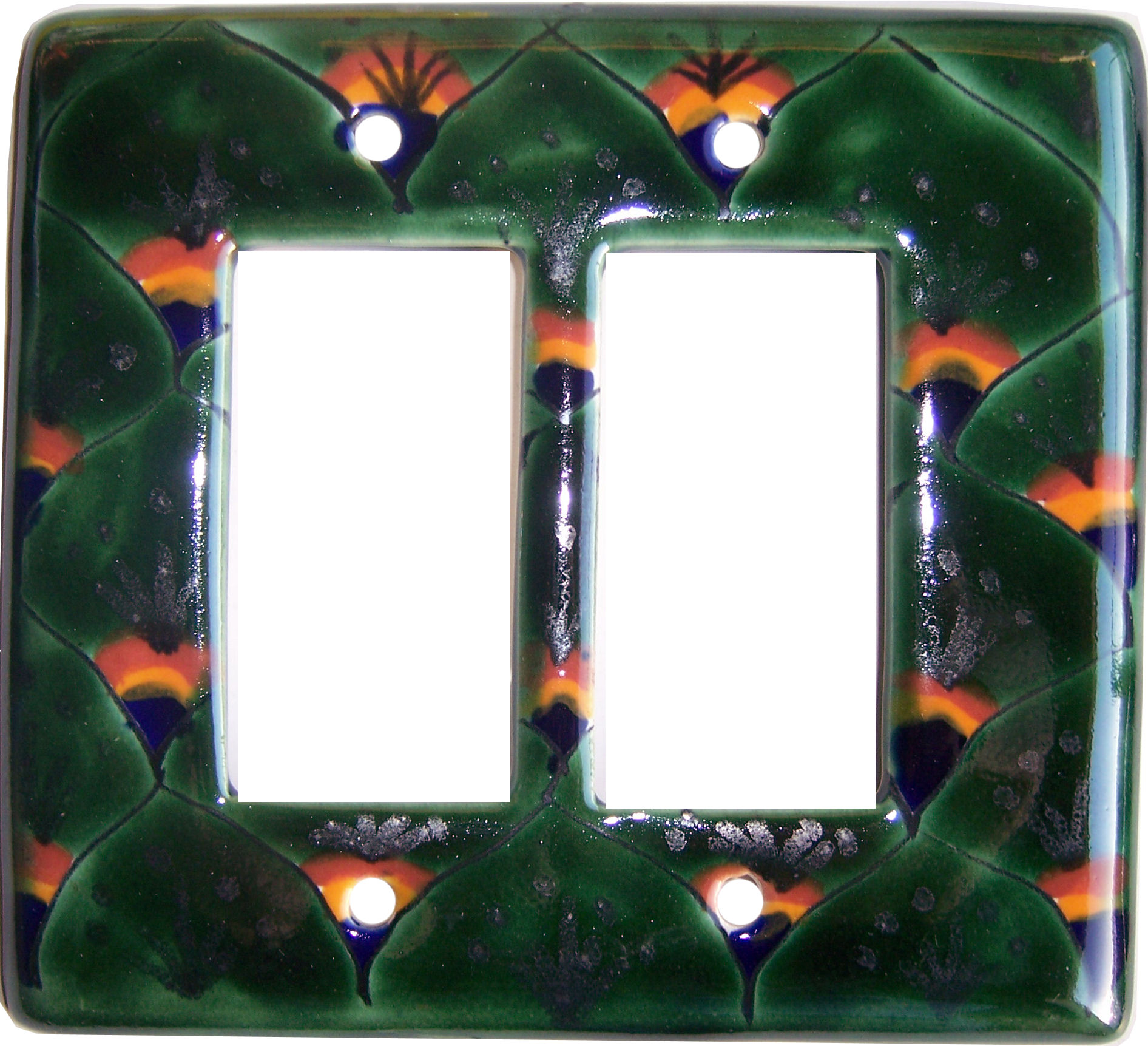 TalaMex Green Peacock Double GFI/Rocker Mexican Talavera Ceramic Switch Plate