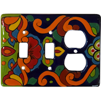 TalaMex Rainbow Double Toggle Outlet Mexican Talavera Ceramic Switch Plate