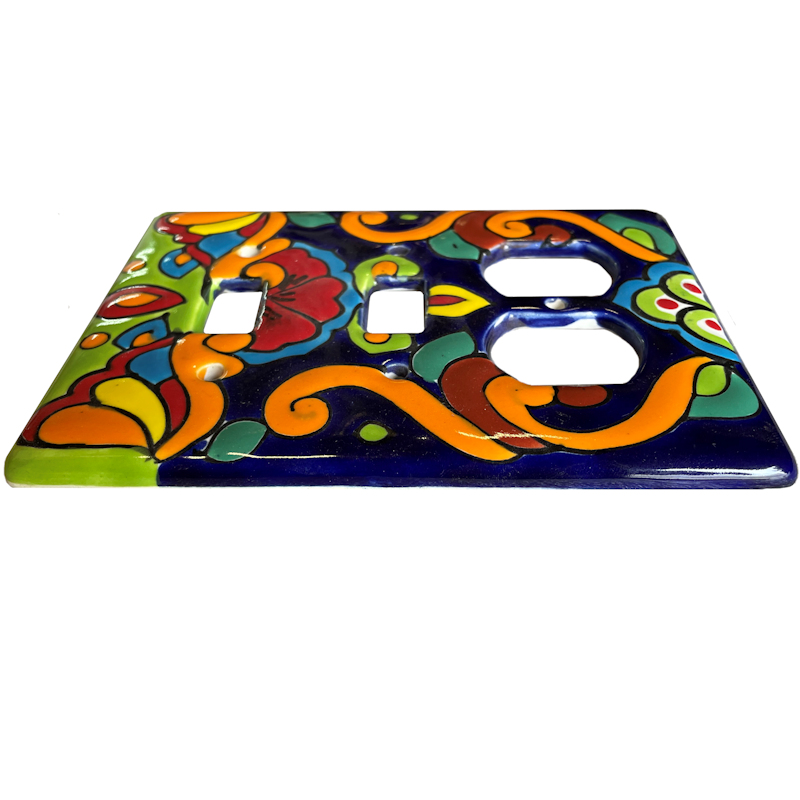 TalaMex Rainbow Double Toggle Outlet Mexican Talavera Ceramic Switch Plate Close-Up