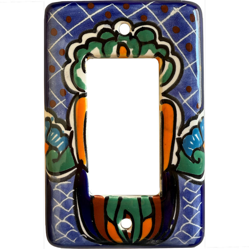 TalaMex Blue Mesh GFI/Rocker Mexican Talavera Ceramic Switch Plate