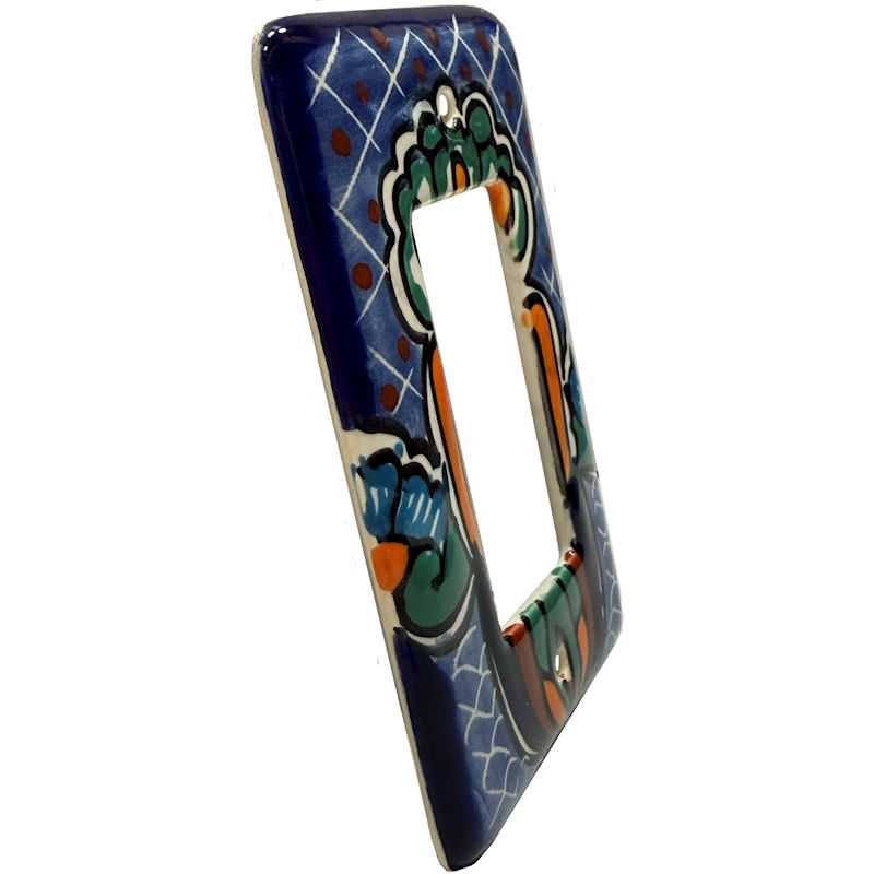 TalaMex Blue Mesh GFI/Rocker Mexican Talavera Ceramic Switch Plate Close-Up
