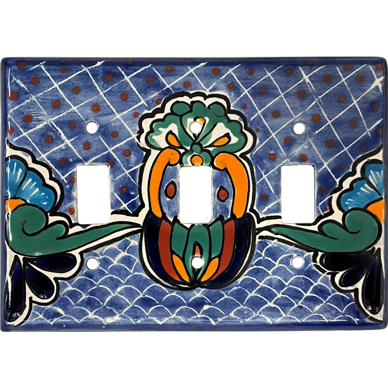 Triple Toggle Blue Mesh Talavera Switch Plate