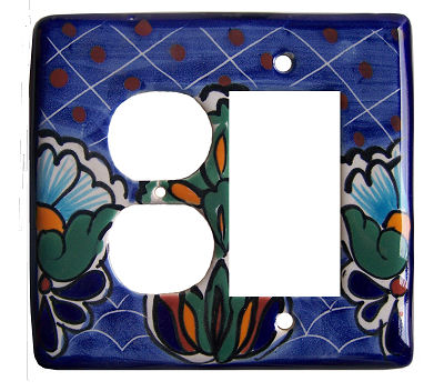 TalaMex Blue Mesh GFI/Rocker-Outlet Mexican Talavera Ceramic Switch Plate