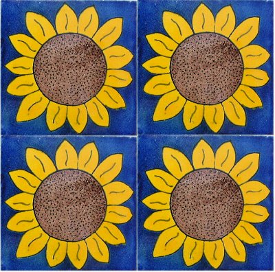 TalaMex Big Sunflower Talavera Mexican Tile Close-Up