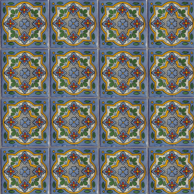Sky Talavera Mexican Tile Close-Up
