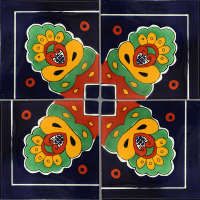TalaMex Corner Blue Royal Talavera Mexican Tile Close-Up