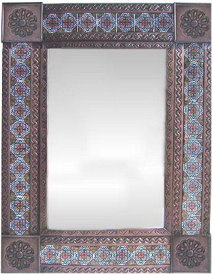 TalaMex Medium Brown Gerona Tile Talavera Tin Mirror