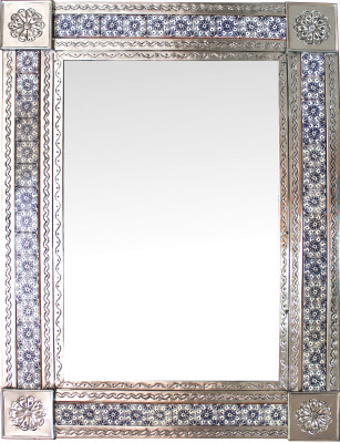 TalaMex Big Silver Bouquet Talavera Tin Mirror