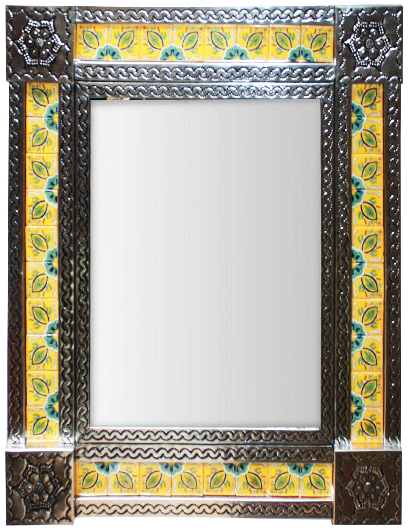 TalaMex Medium Silver Colima Tile Mexican Mirror