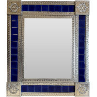 Medium Silver Blue Tile Talavera Tin Mirror