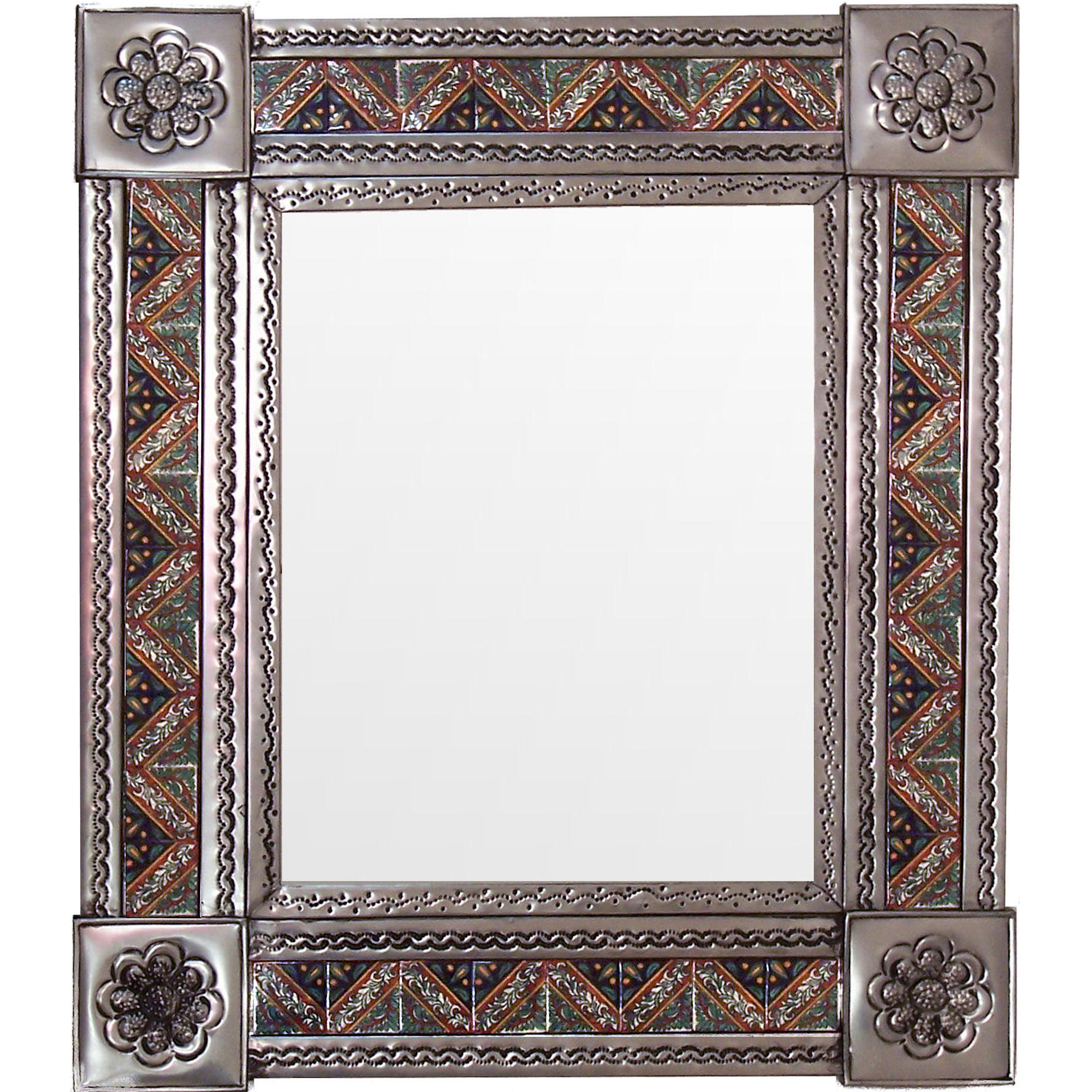 TalaMex Medium Silver Morelia Tile Talavera Tin Mirror