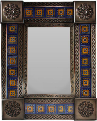 TalaMex Small Brown Orizaba Tile Talavera Tin Mirror