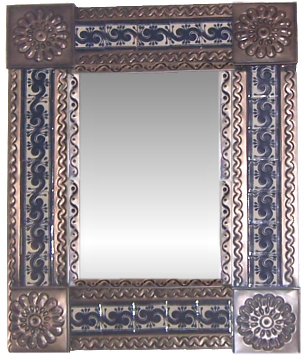 TalaMex Small Brown Caracol Tile Talavera Tin Mirror