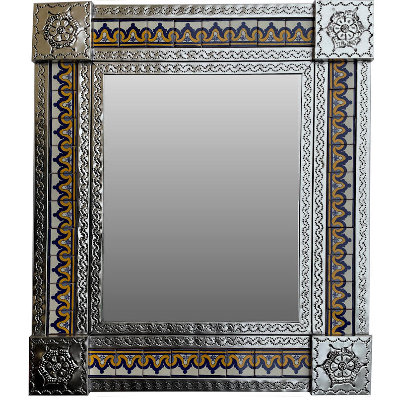 TalaMex Medium Silver Milan Tile Talavera Tin Mirror