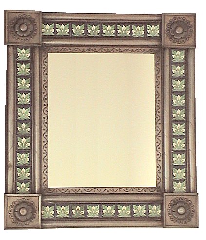TalaMex Post Medium Brown Three-Lily Tile Mexican Mirror