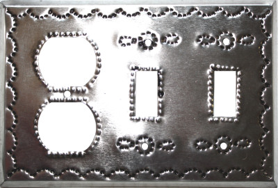 Double Toggle-Outlet Silver Tin Switchplate