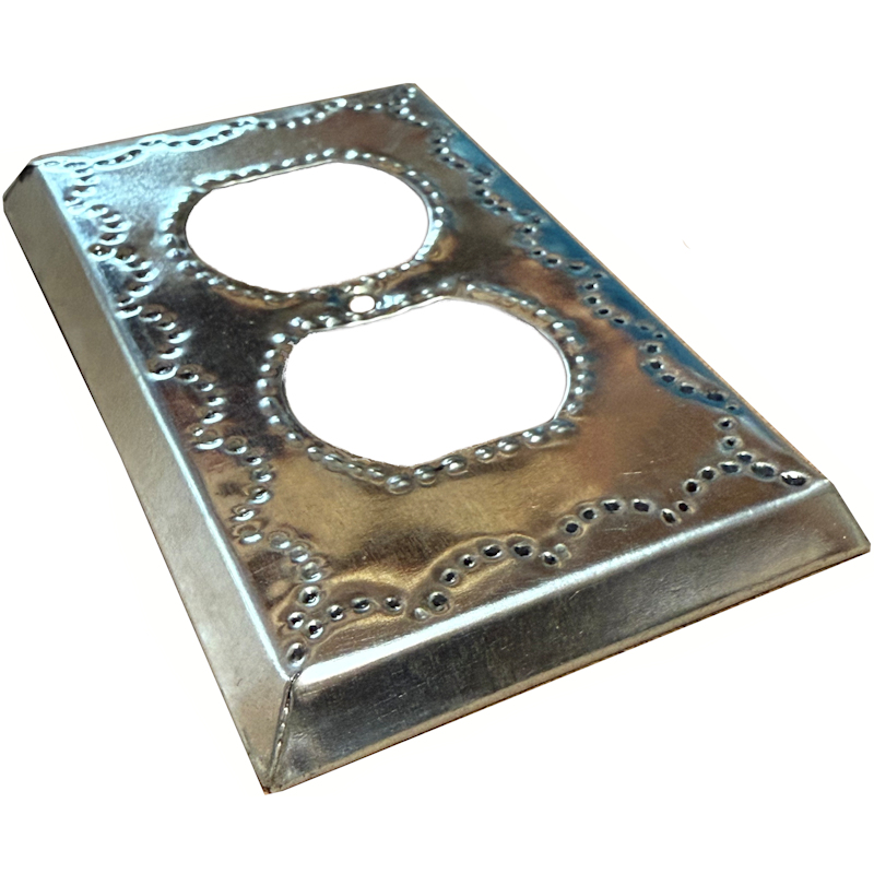 Outlet Silver Tin Switchplate Close-Up